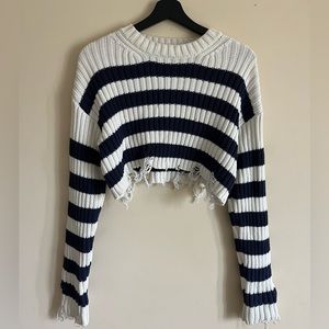 Zara Cropped and Distressed Cotton Knit Sweater